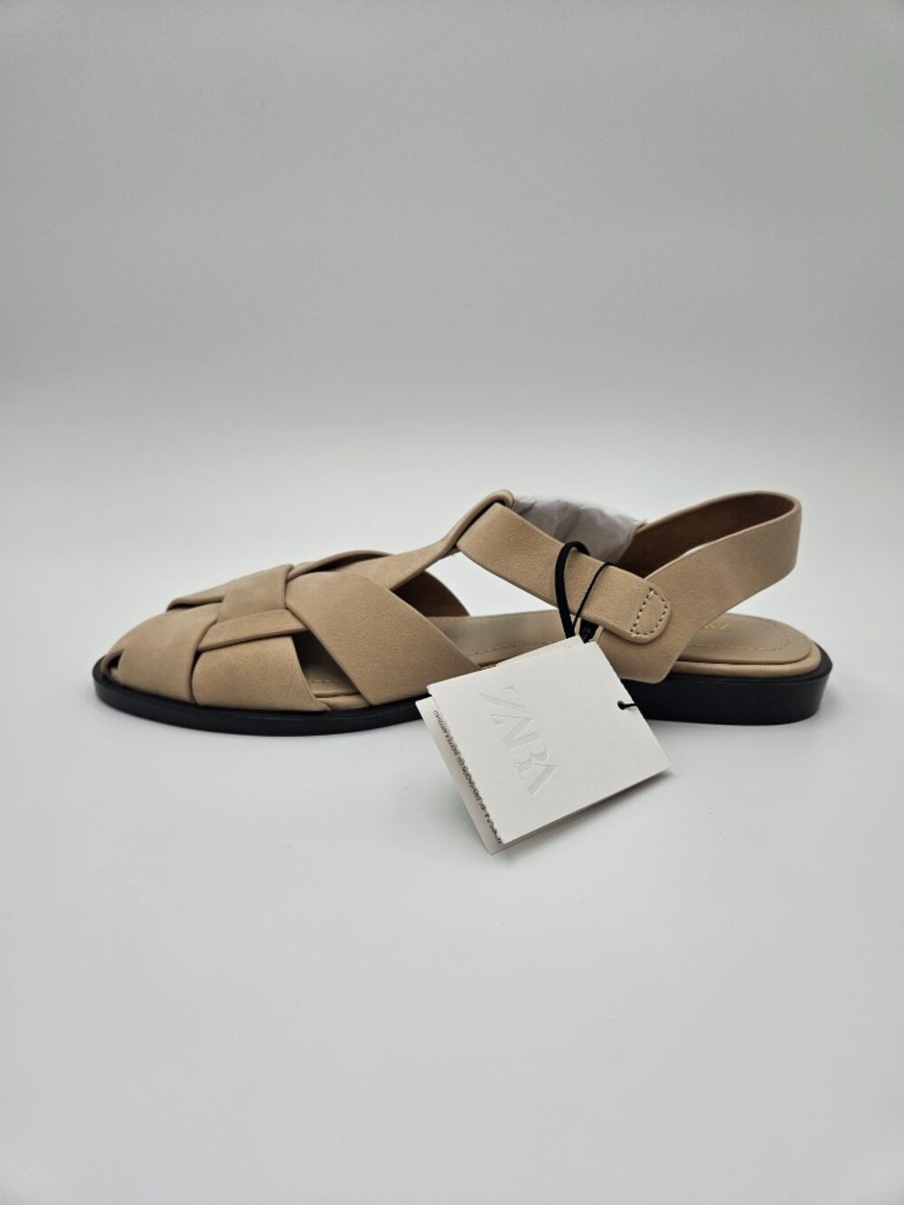NWT + Dust Bag ZARA Leather Cage Fisherman Sandals | Sandy Brown | Size 7.5 - Picture 3 of 12